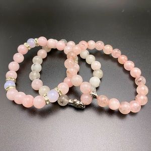 Rose Quartz, White Agate, Tourmaline Quartz bracelet set